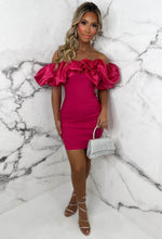 My Temptation Hot Pink Ruffle Bardot Stretch Mini Dress