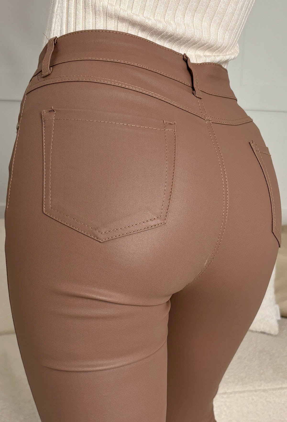 Ultimate Destiny Mocha Faux Leather Stretch Skinny Fit Jeans