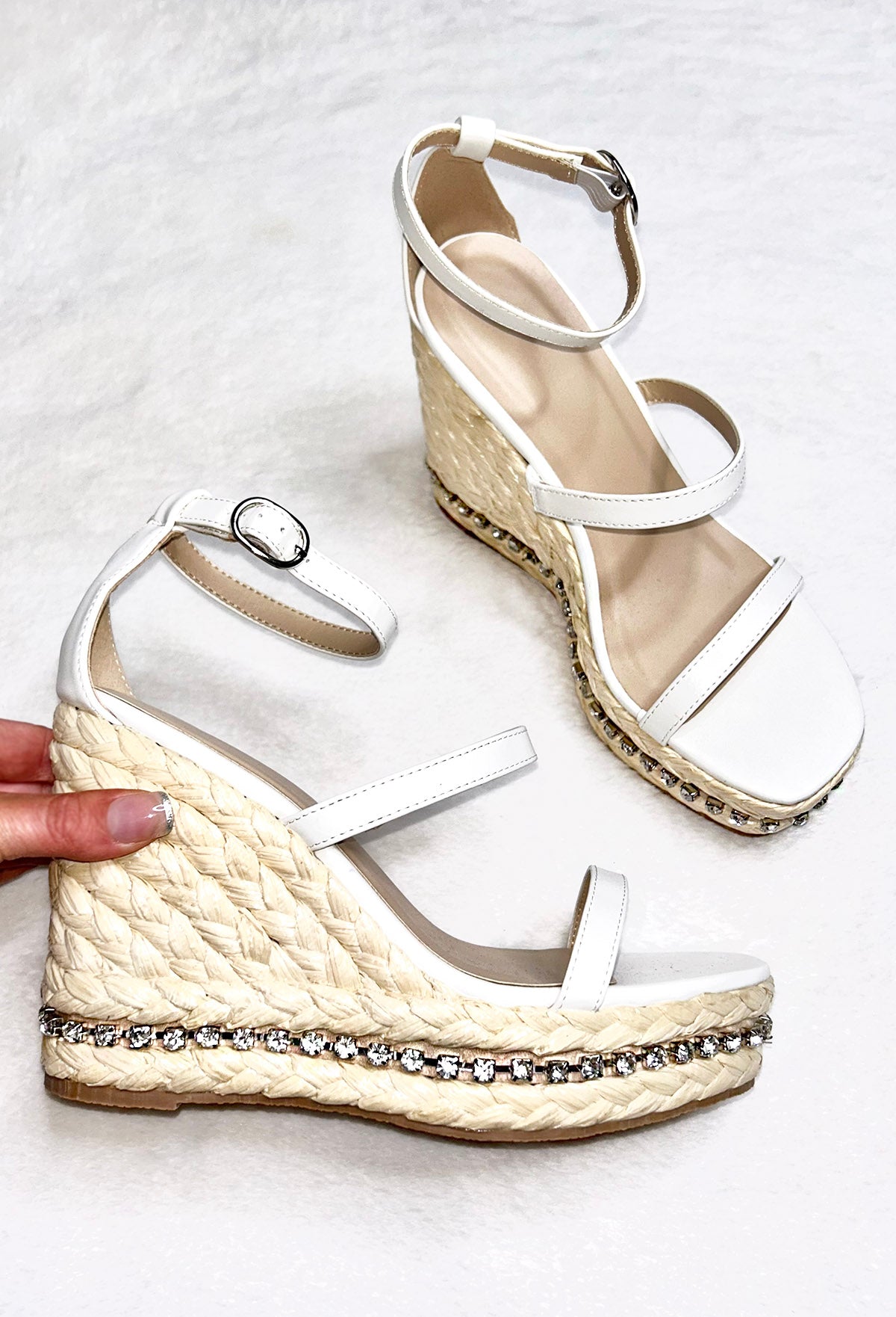 Haute In The Sun White Diamond Embellished Sole Wedges
