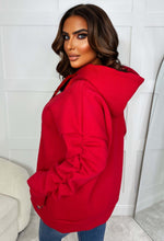 Lounging Around Red Ruched Sleeve Hooded Sweatshirt