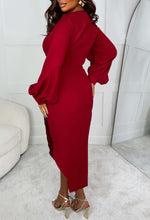 My Moment Red Long Sleeve Ruched Detail Midi Dress