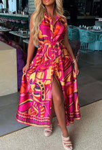Dubai Luxury Pink Satin Printed Maxi Dress