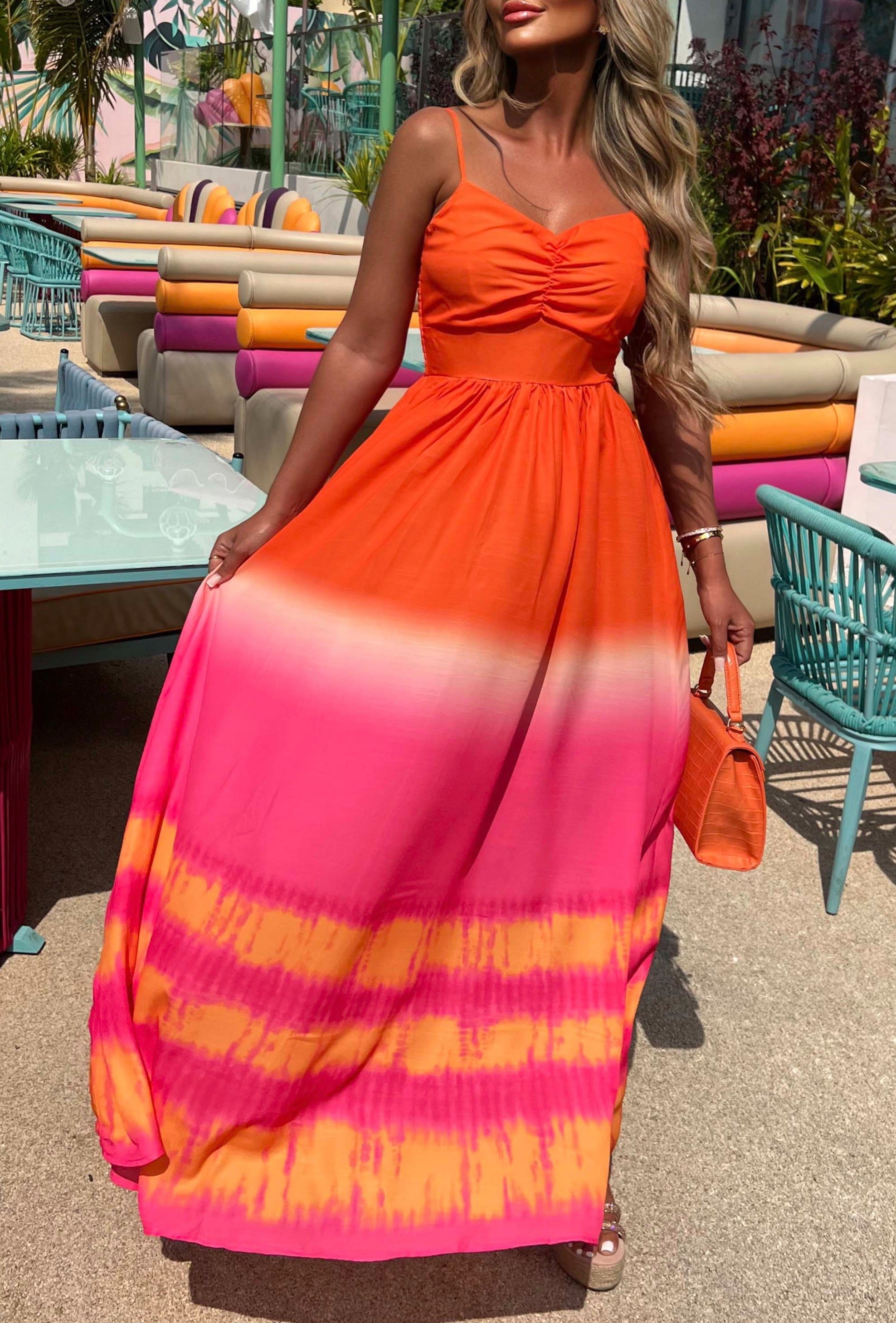 Sunset Goddess Orange Ombre Cami Maxi Dress