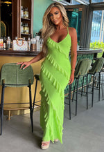 Frilling Temptation Green Frilled Lace Up Back Cami Maxi Dress