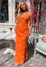 Frilling Temptation Orange Frilled Lace Up Back Cami Maxi Dress