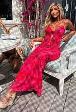 Island Sunset Pink Vivid Print Backless Cami Maxi Dress
