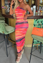 Sunset Moment Orange Ultra Soft Touch Slinky One Shoulder Midi Dress