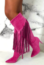 Sweet Moments Hot Pink Suede Tassel Knee High Boots