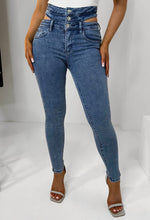 Wrapped In Desire Mid Blue Cut Out High Waisted Stretch Skinny Jeans