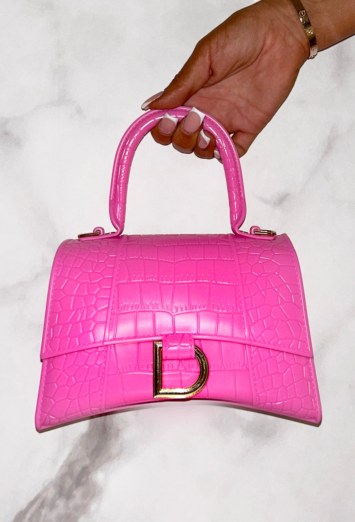 Get It Together Hot Pink Croc Gold Detail Bag