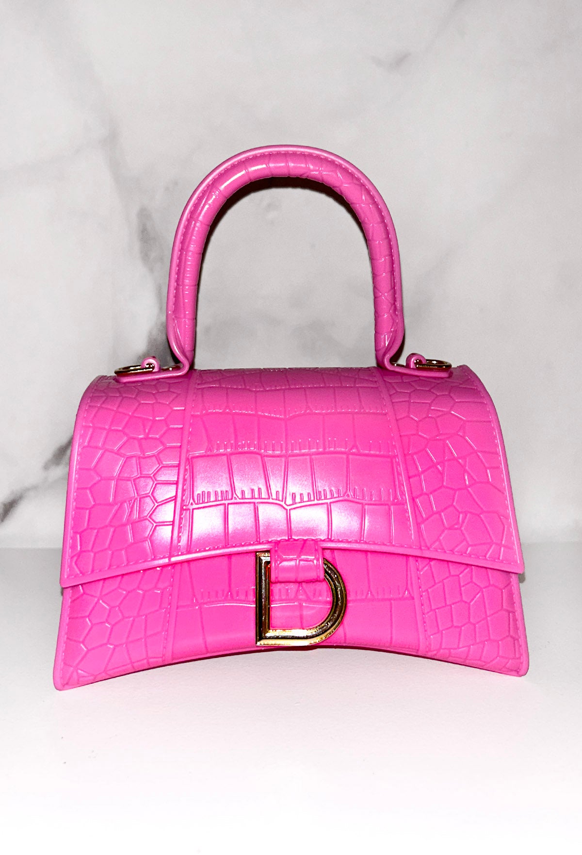 Get It Together Hot Pink Croc Gold Detail Bag