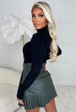 Stay Chic Khaki Belted & Pleated Double Layer Pu Skirt
