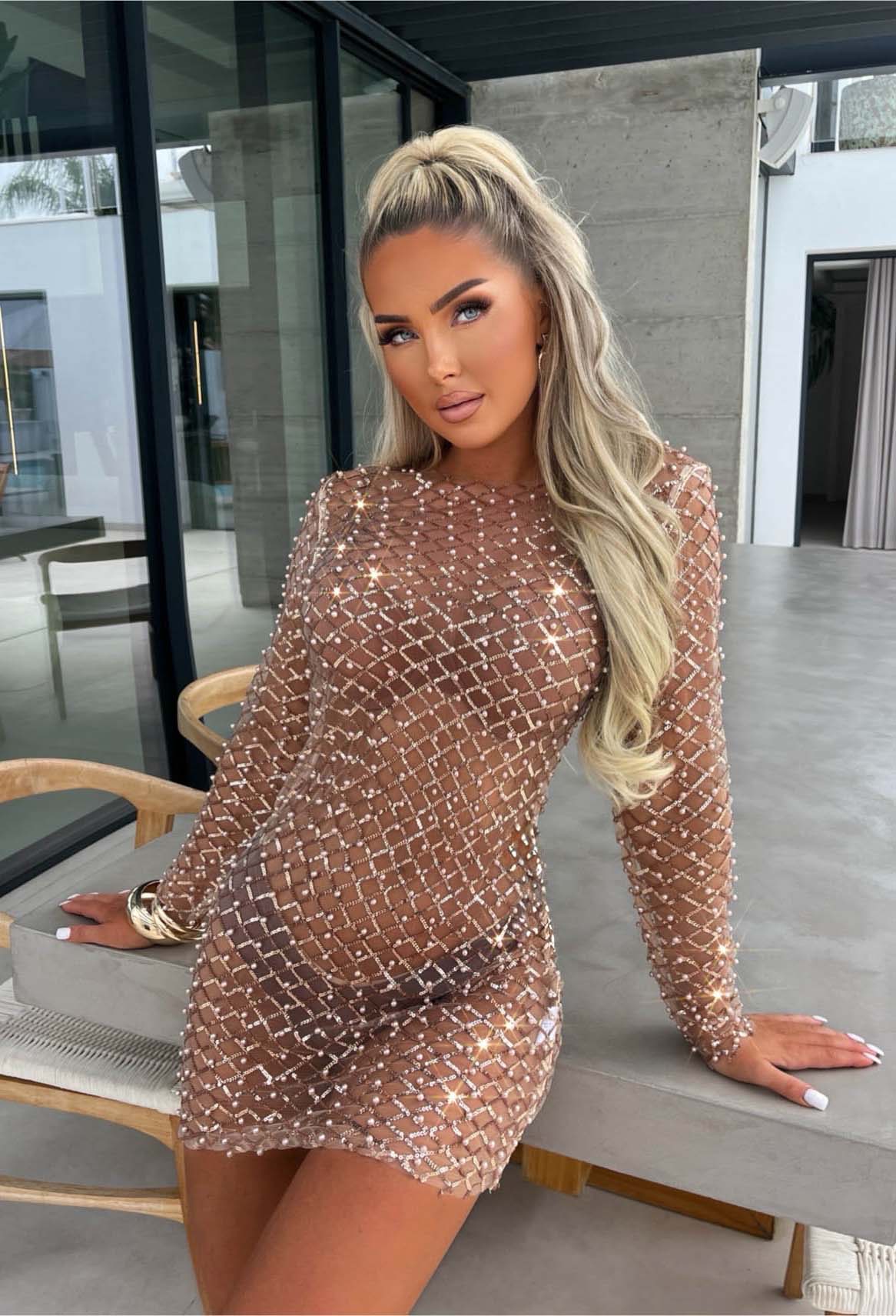 New It Girl Rose Gold Sequin Mini Cover Up Dress