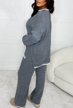 Stitched Up Grey Marl Contrast Stitch Two Piece Loungewear Set