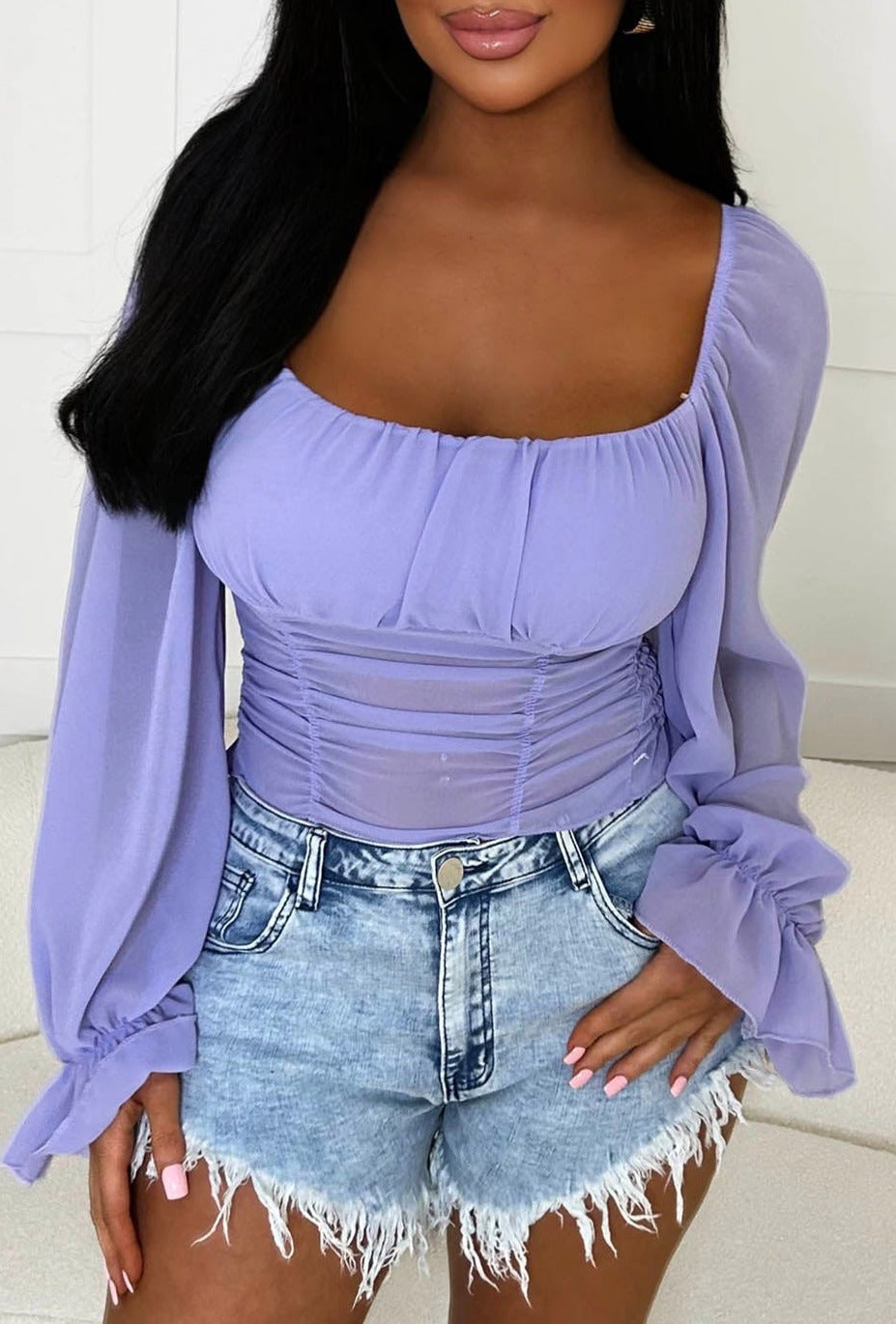 Trust In Me Lilac Milkmaid Mesh Top