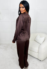 Silky Slumber Chocolate Brown Long Sleeve Button Up Satin Pyjama Set