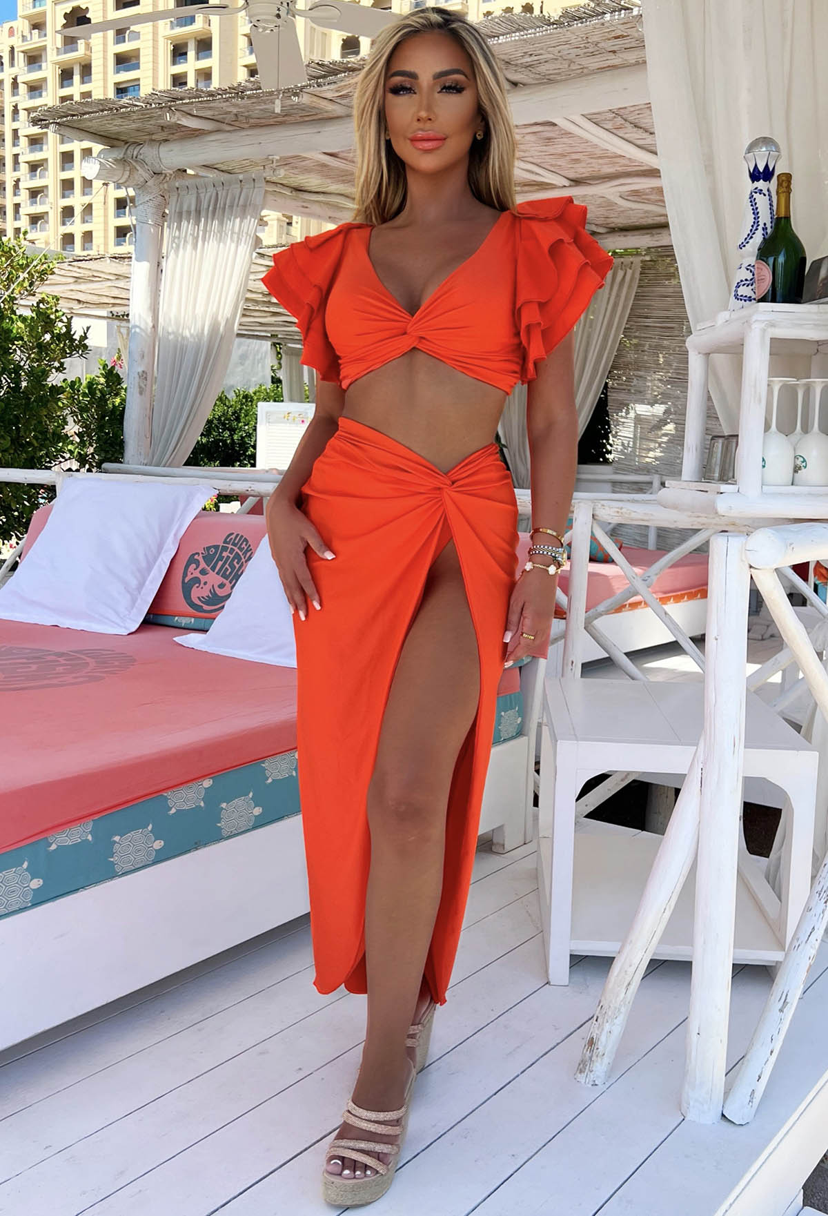 Island Hideout Orange Knot Detail Maxi Skirt Cover Up