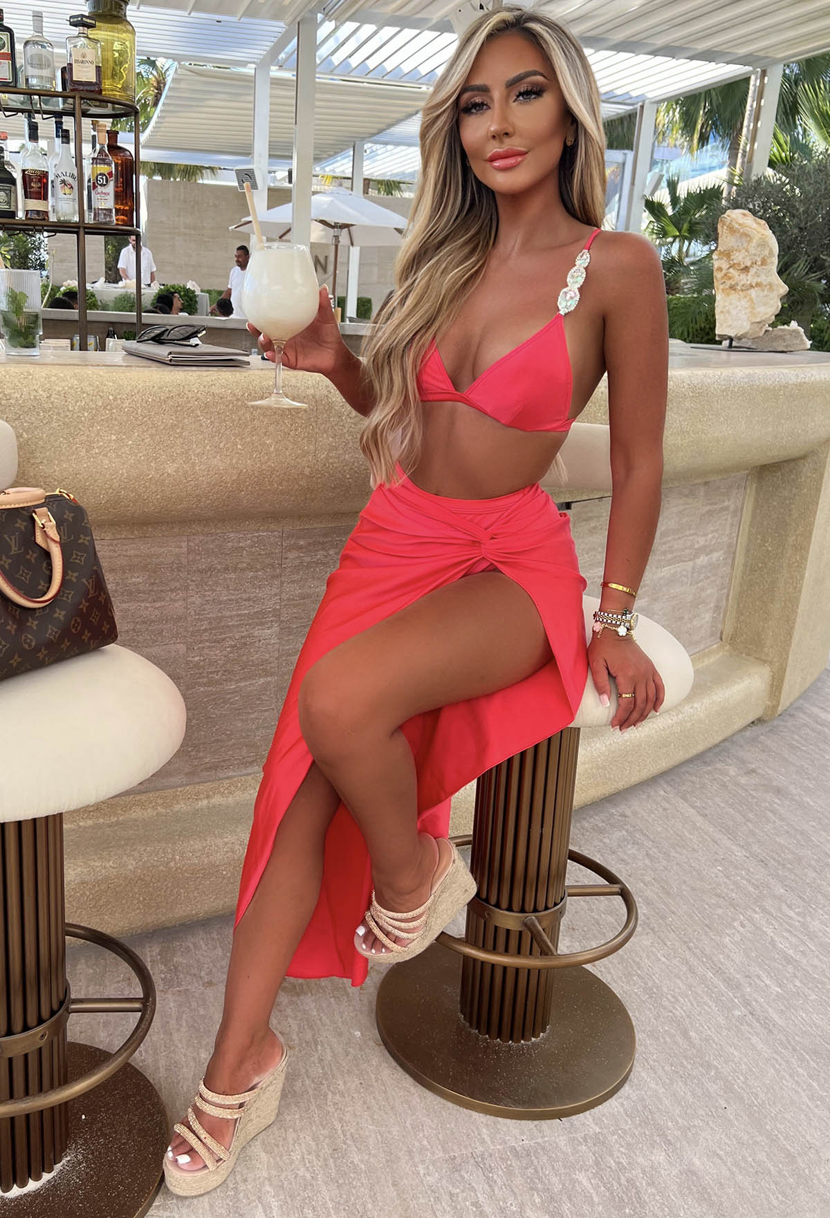 Sicilian Crush Pink High Waist Embellished Bikini