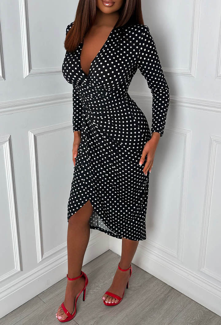 Real Love Black Side Ruched Spot Dress