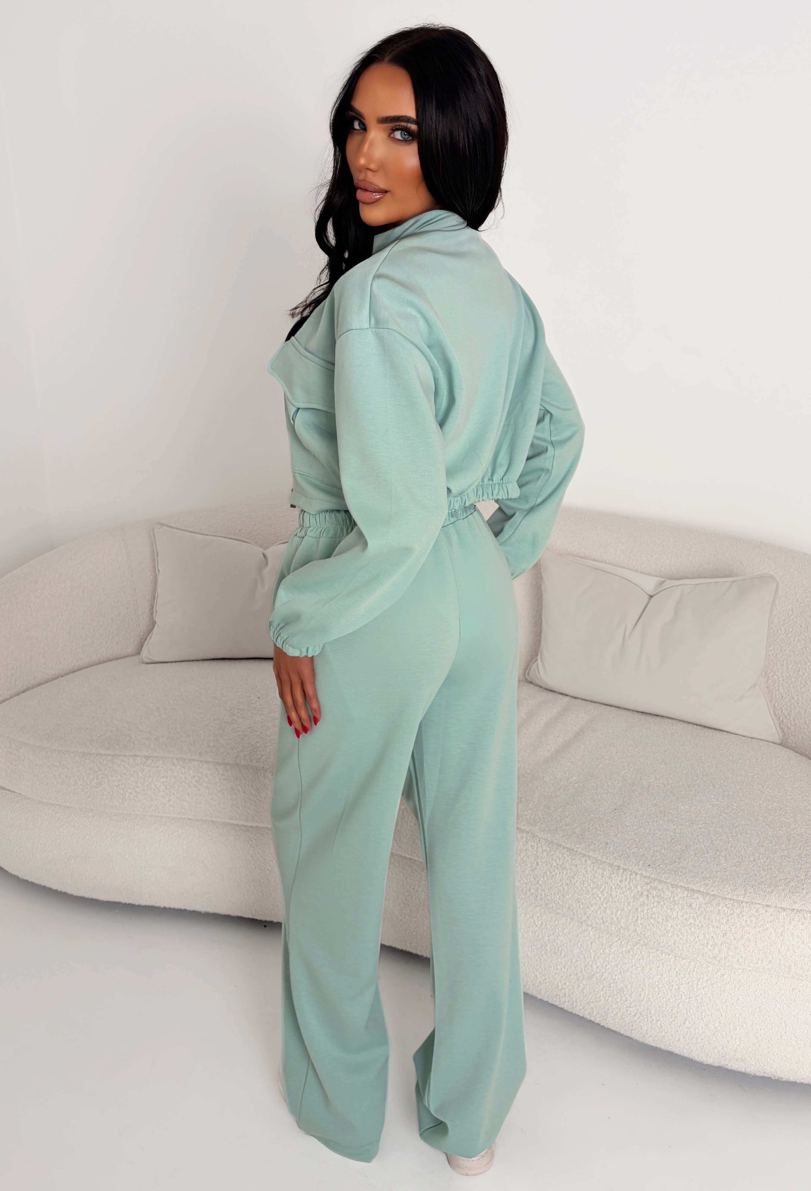 Rest Mode Green Zip Up Pocket Lounge Co-ord