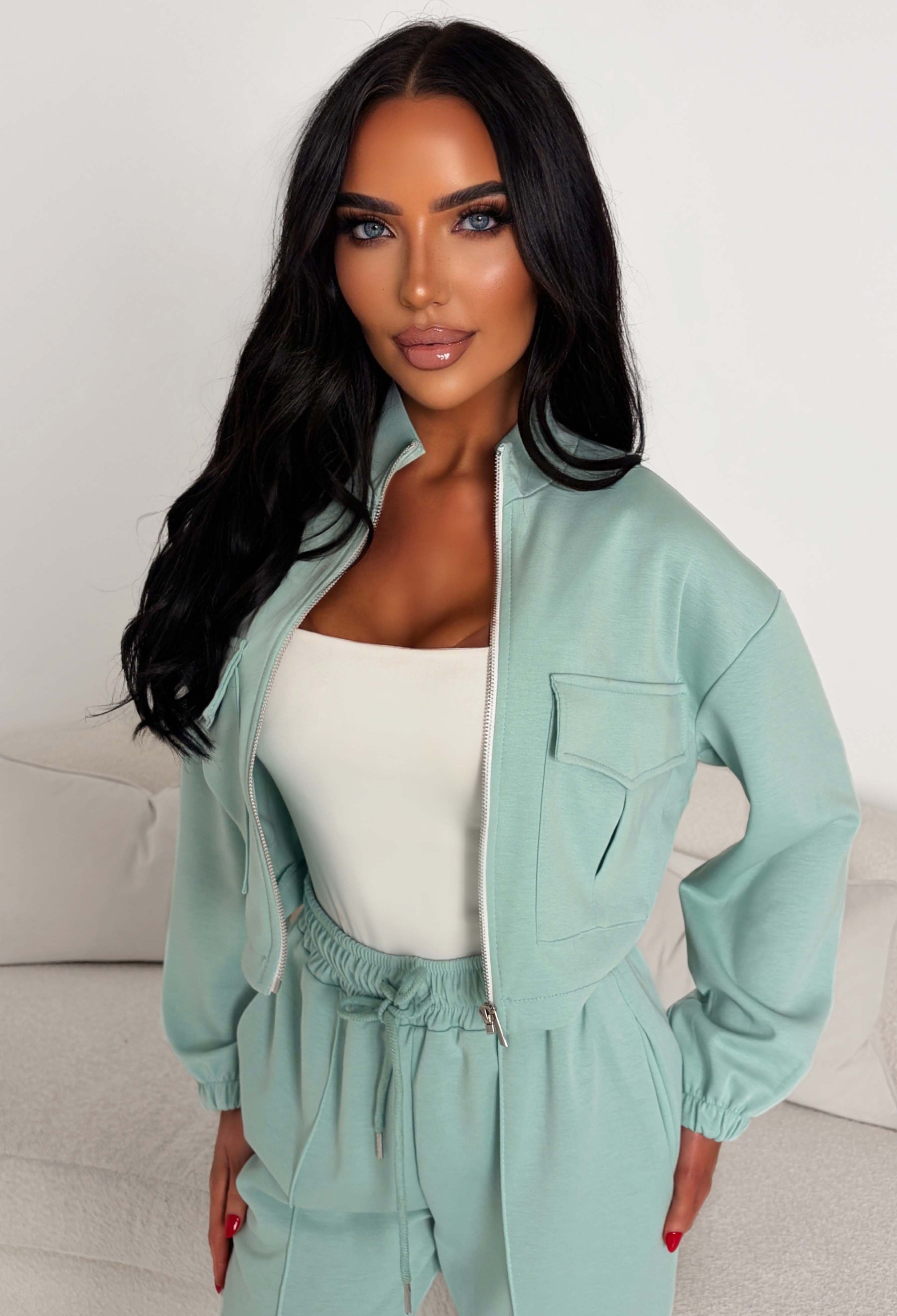 Rest Mode Green Zip Up Pocket Lounge Co-ord