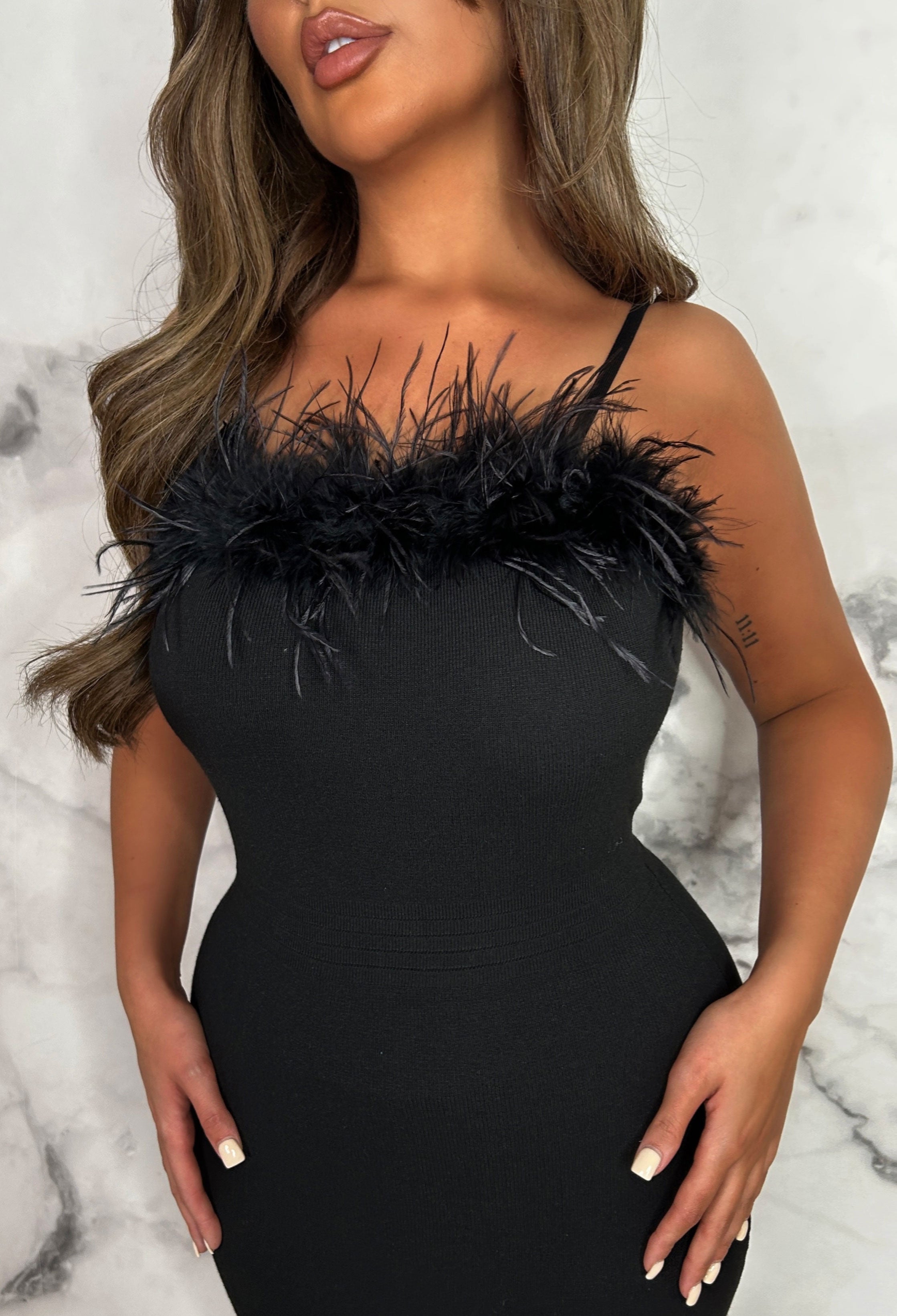 Feather Trim Dress