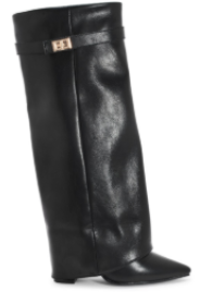 Keep It A Secret Black Faux Leather Fold Over Knee High Shark Boots