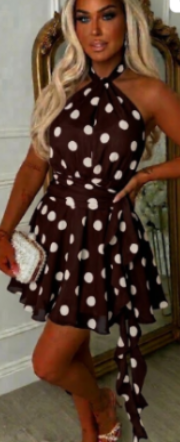 Rue Brown Polka Dot Halter Mini Dress