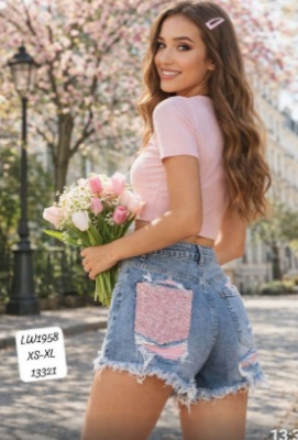 Bring On The Drama Mid Wash Ripped Denim Hot Fix Pink Pocket Shorts