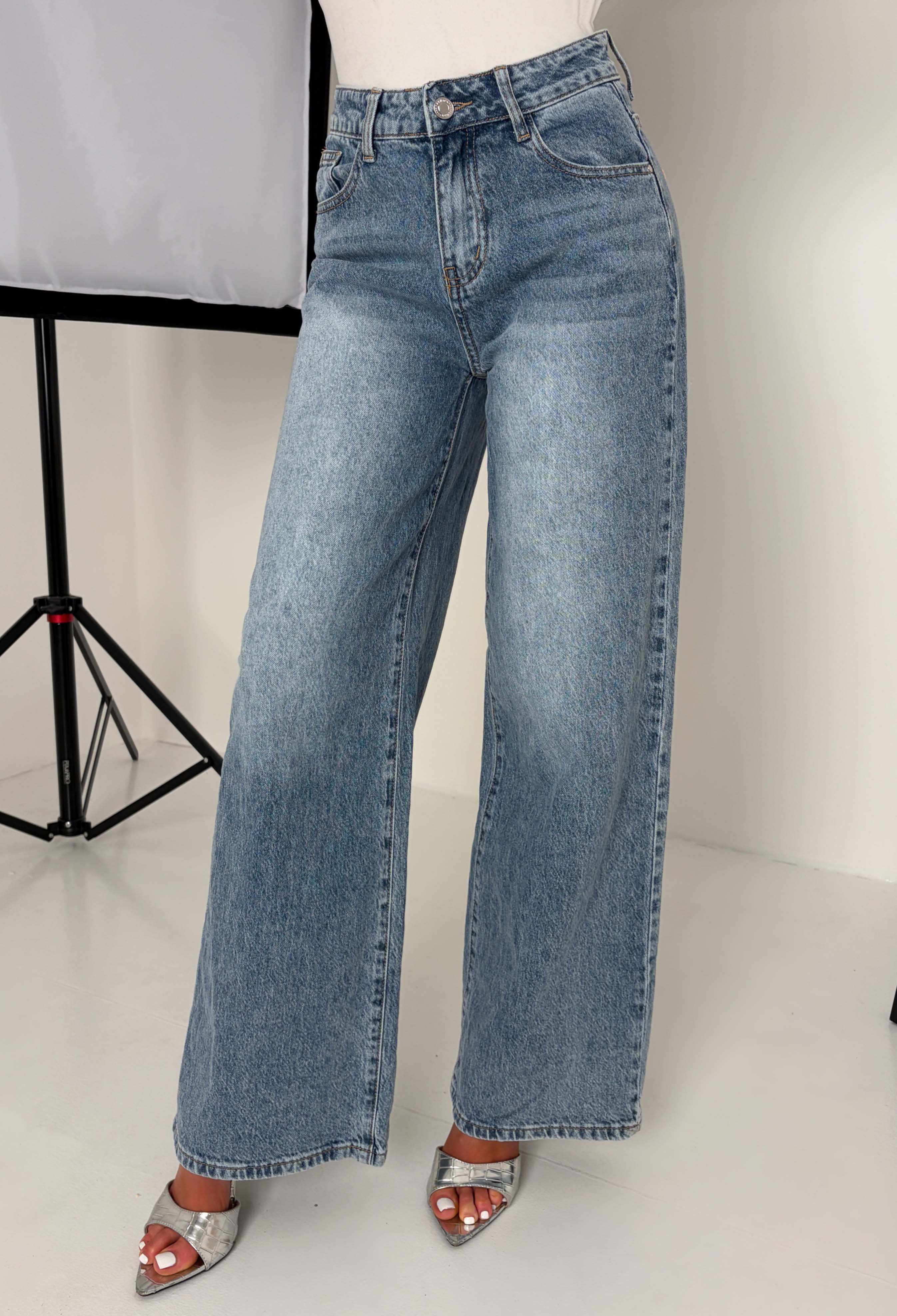 Seek Me Out Mid Blue Ripped Denim Hot Fix Stretch Jeans