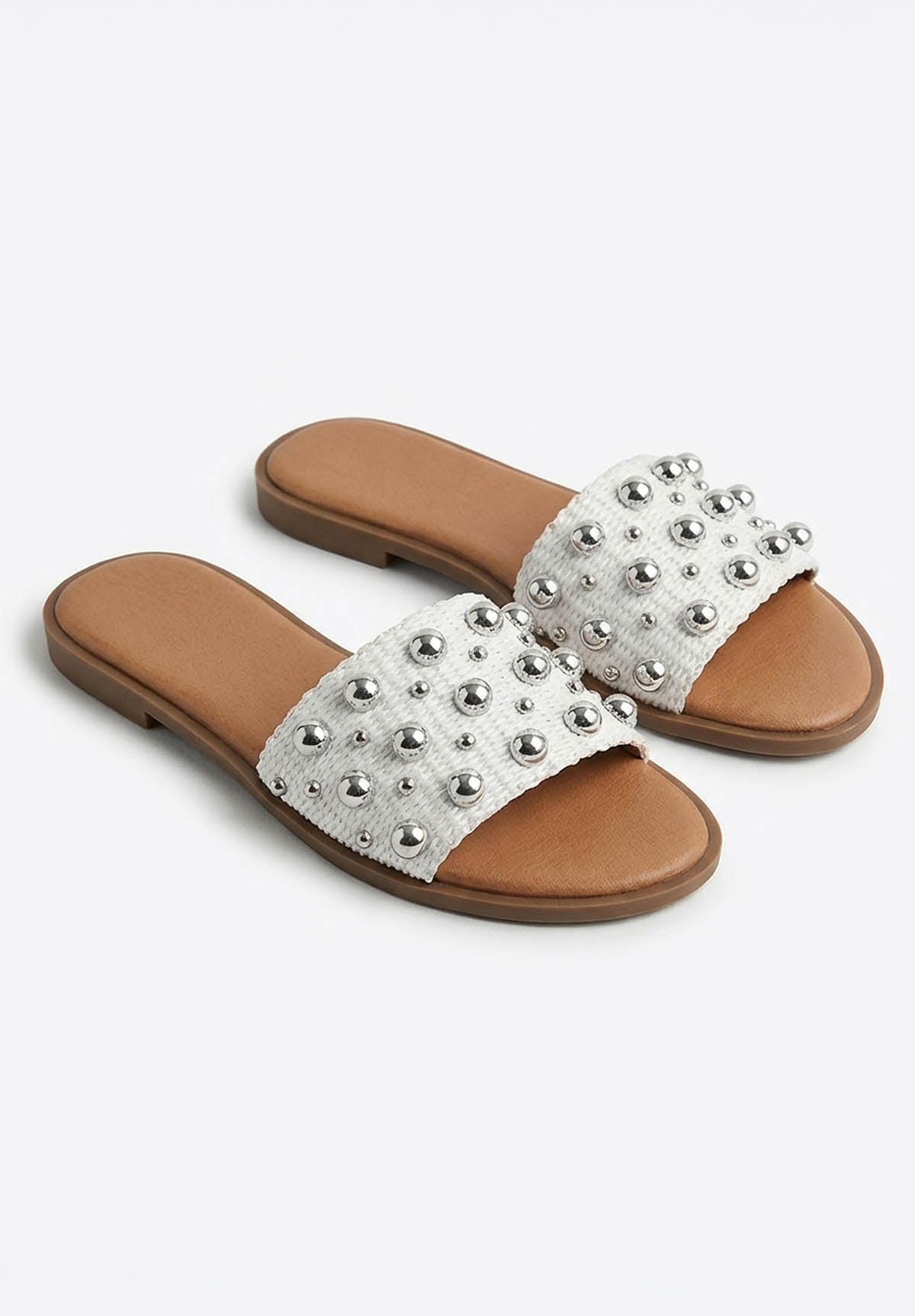 Studded Daydream White Raffia Studded Sandals