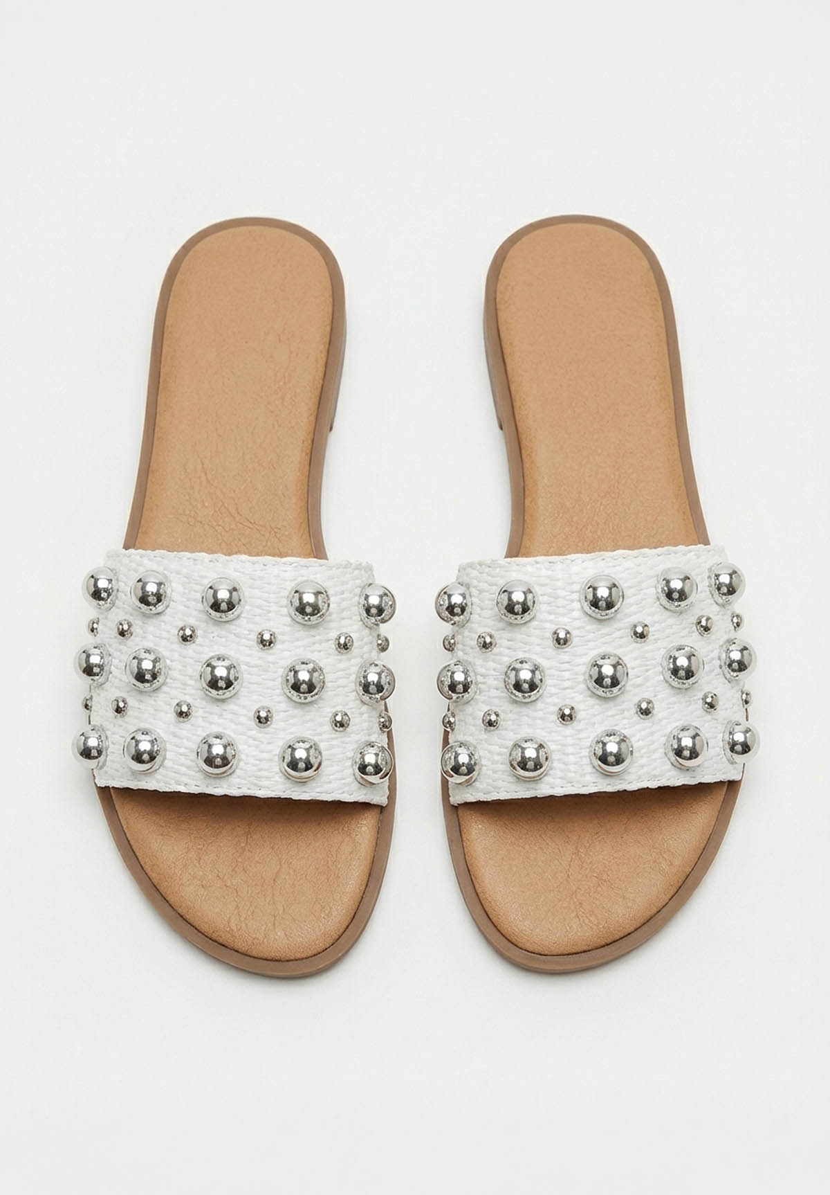 Studded Daydream White Raffia Studded Sandals