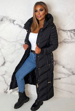 Urban Chic Black Chevron Belted Hooded Fleece Lined Padded Coat