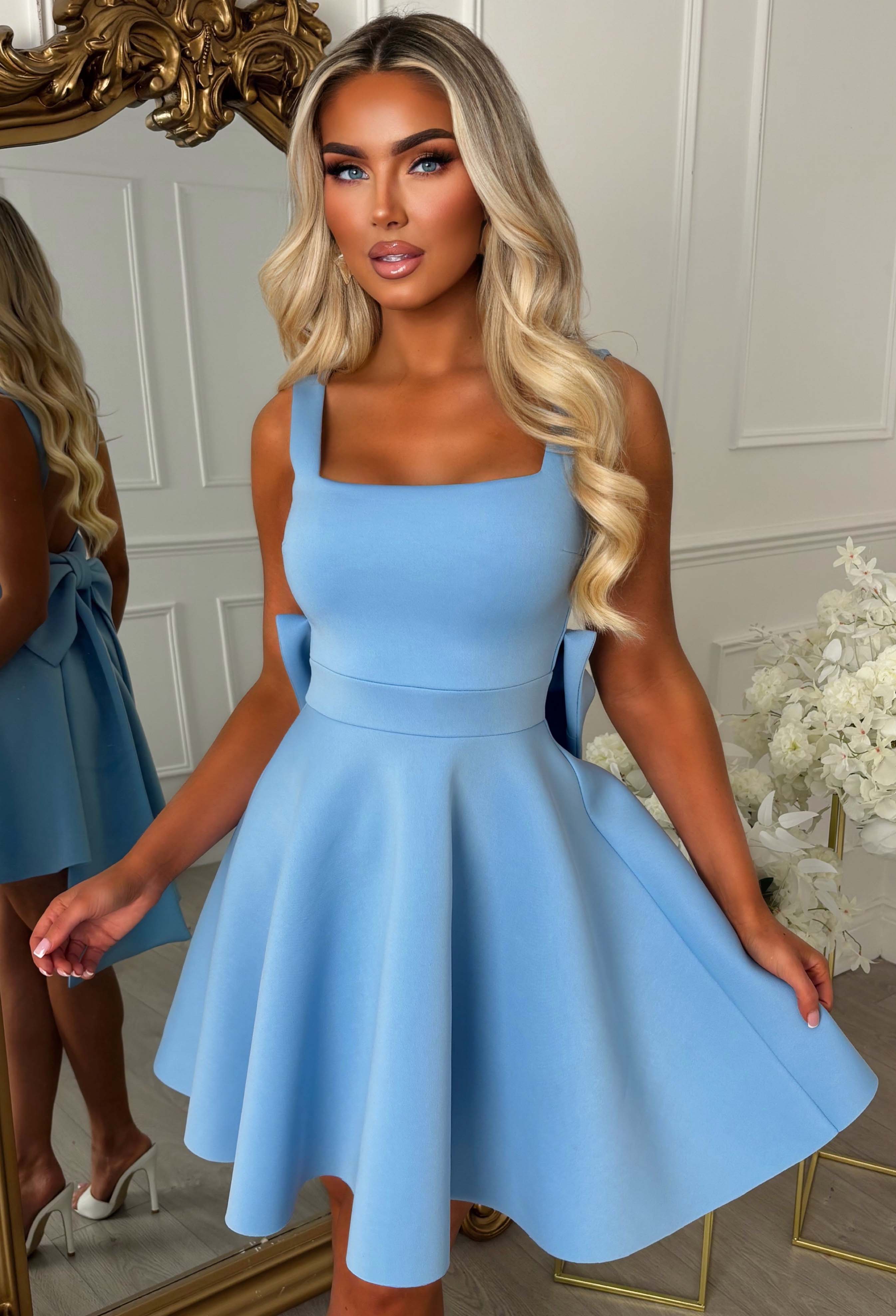 Adore Me More Blue Bow Back Mini Dress