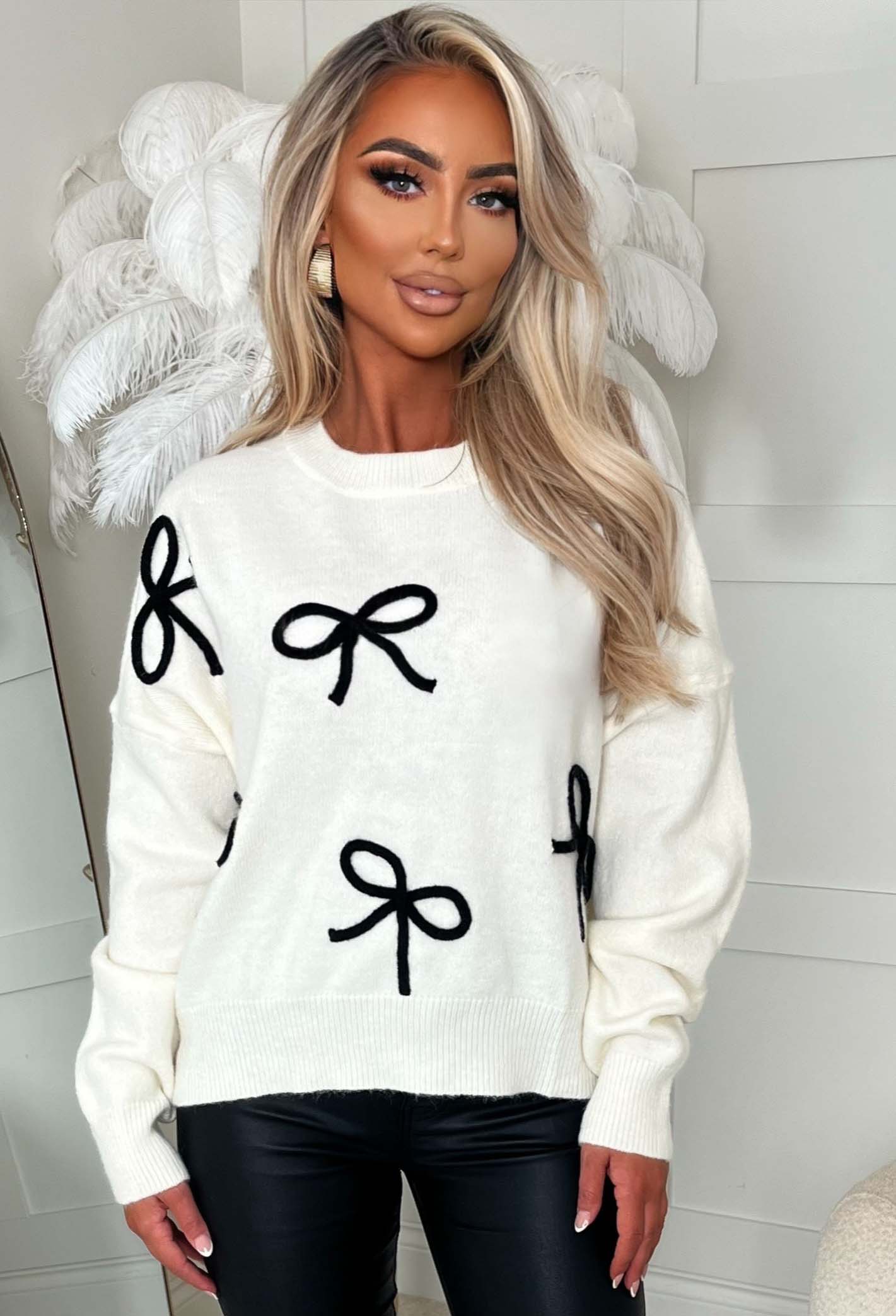 Adored Always Cream Bow Jumper