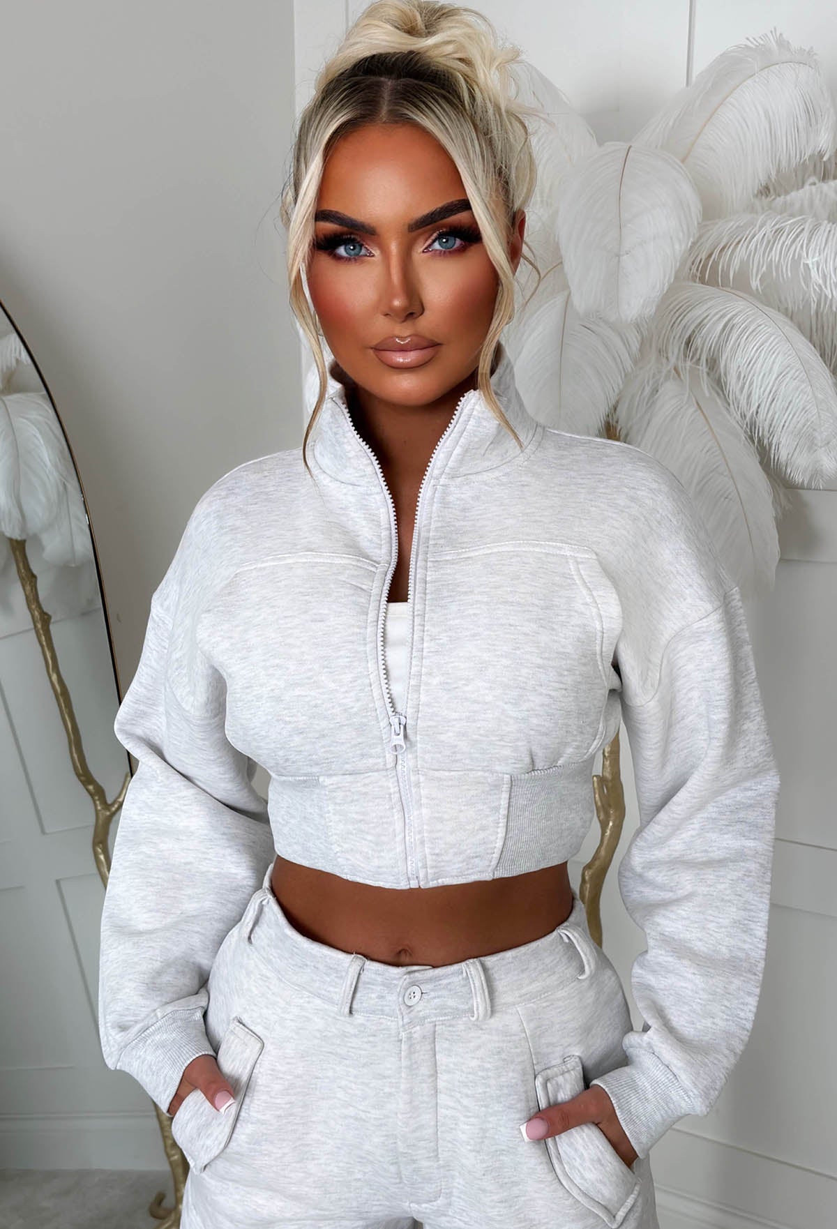 Airport Ready Grey Marl Zipped Jacket & Cargo Jogger Set