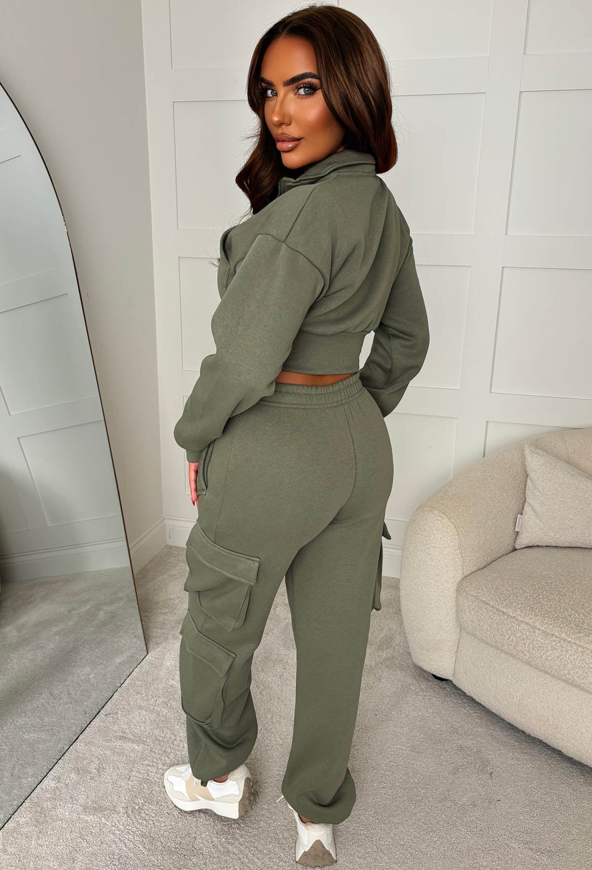 Airport Ready Khaki Zipped Jacket & Cargo Jogger Set
