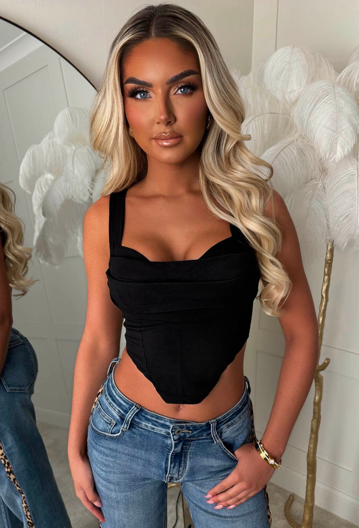 Alayna Black Stretch Drape Corset Top