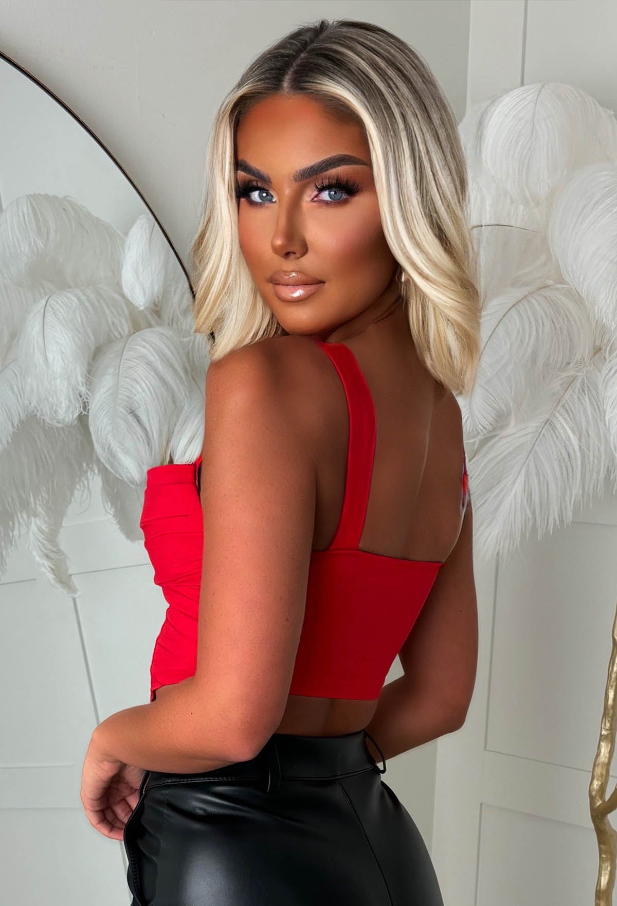 Alayna Red Stretch Drape Corset Top