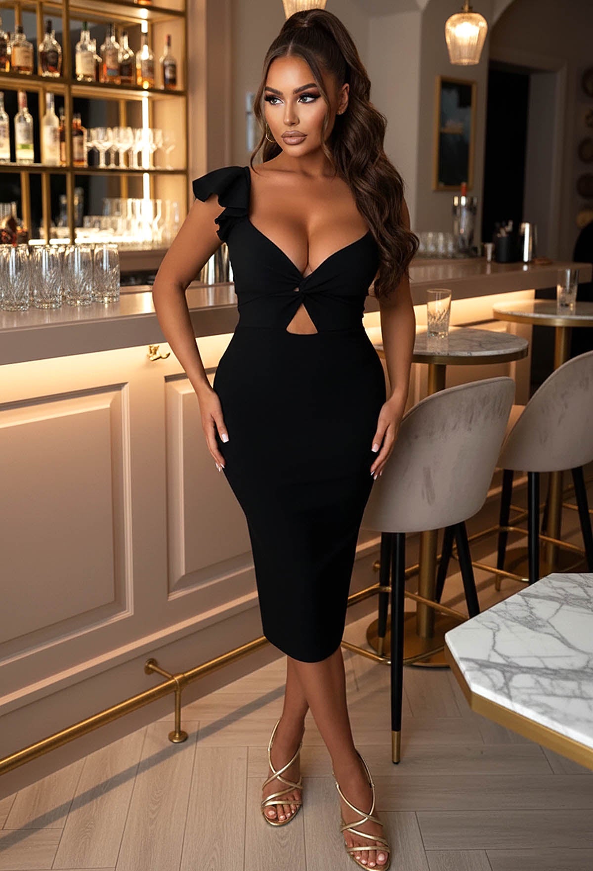 Alivia Black One Shoulder Cut Out Bandeau Dress