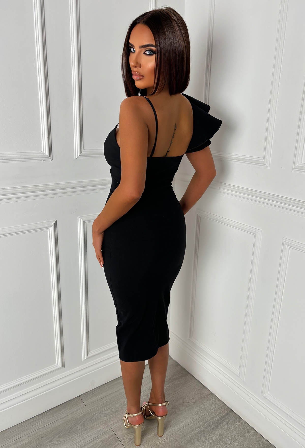 Alivia Black One Shoulder Cut Out Bandeau Dress