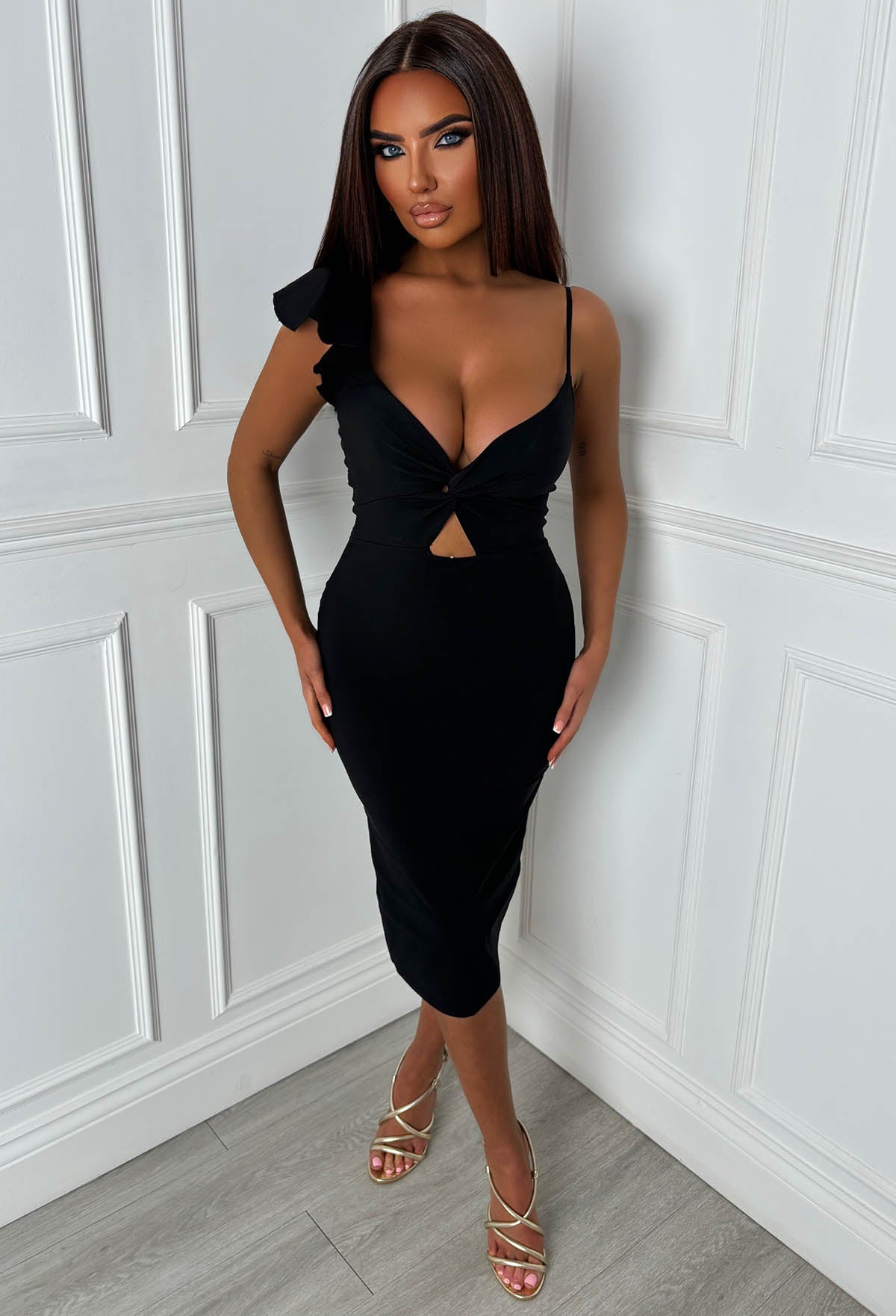 Alivia Black One Shoulder Cut Out Bandeau Dress