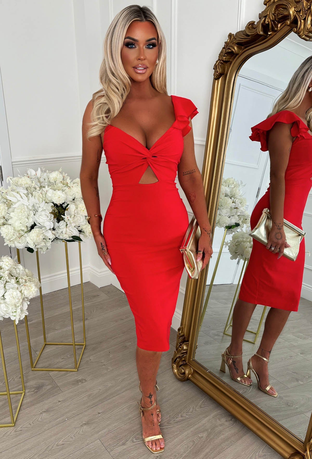Alivia Red One Shoulder Cut Out Bandeau Dress