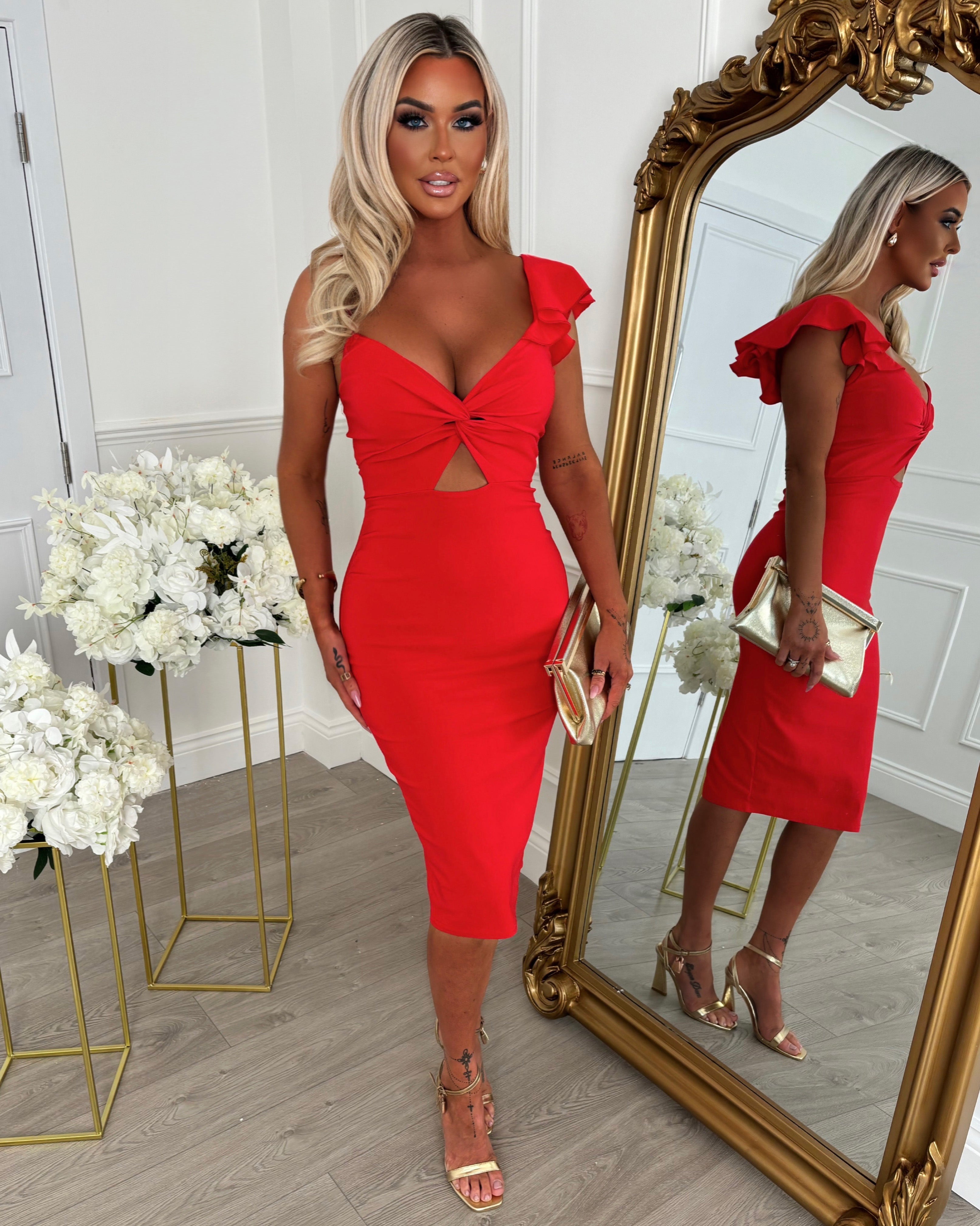 Alivia Red One Shoulder Cut Out Bandeau Dress