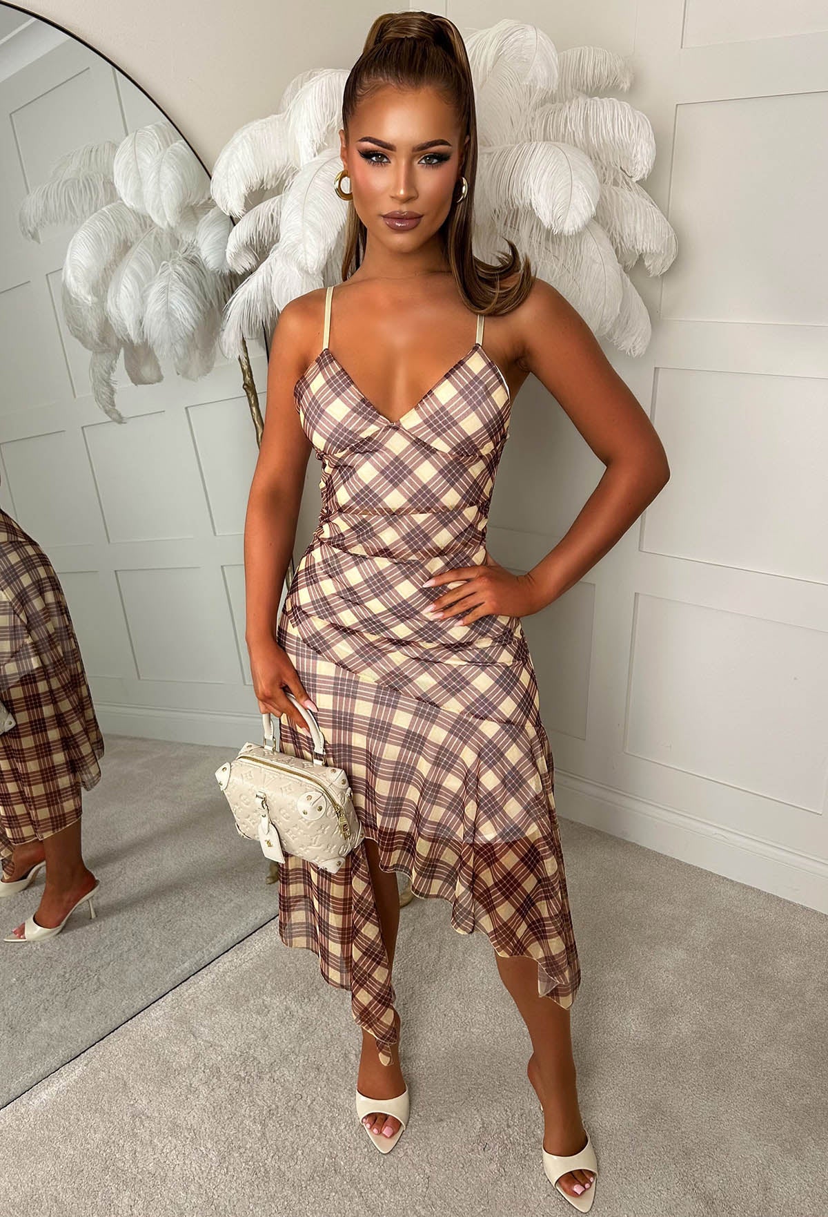 All Day Darling Lemon Check Mesh Midaxi Cami Dress