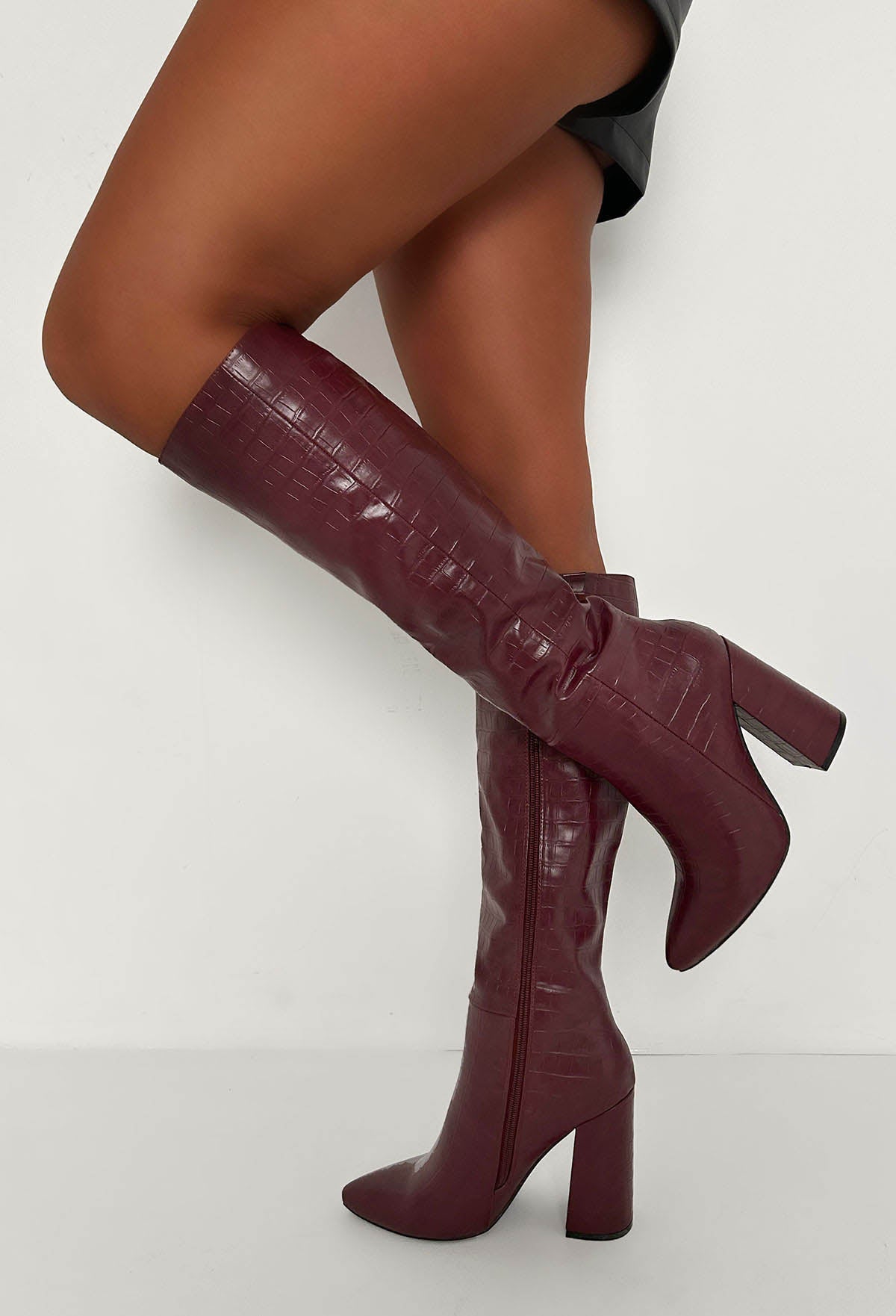 Burgundy Knee High Boots Croc Boots Croc Knee High Heeled Boots