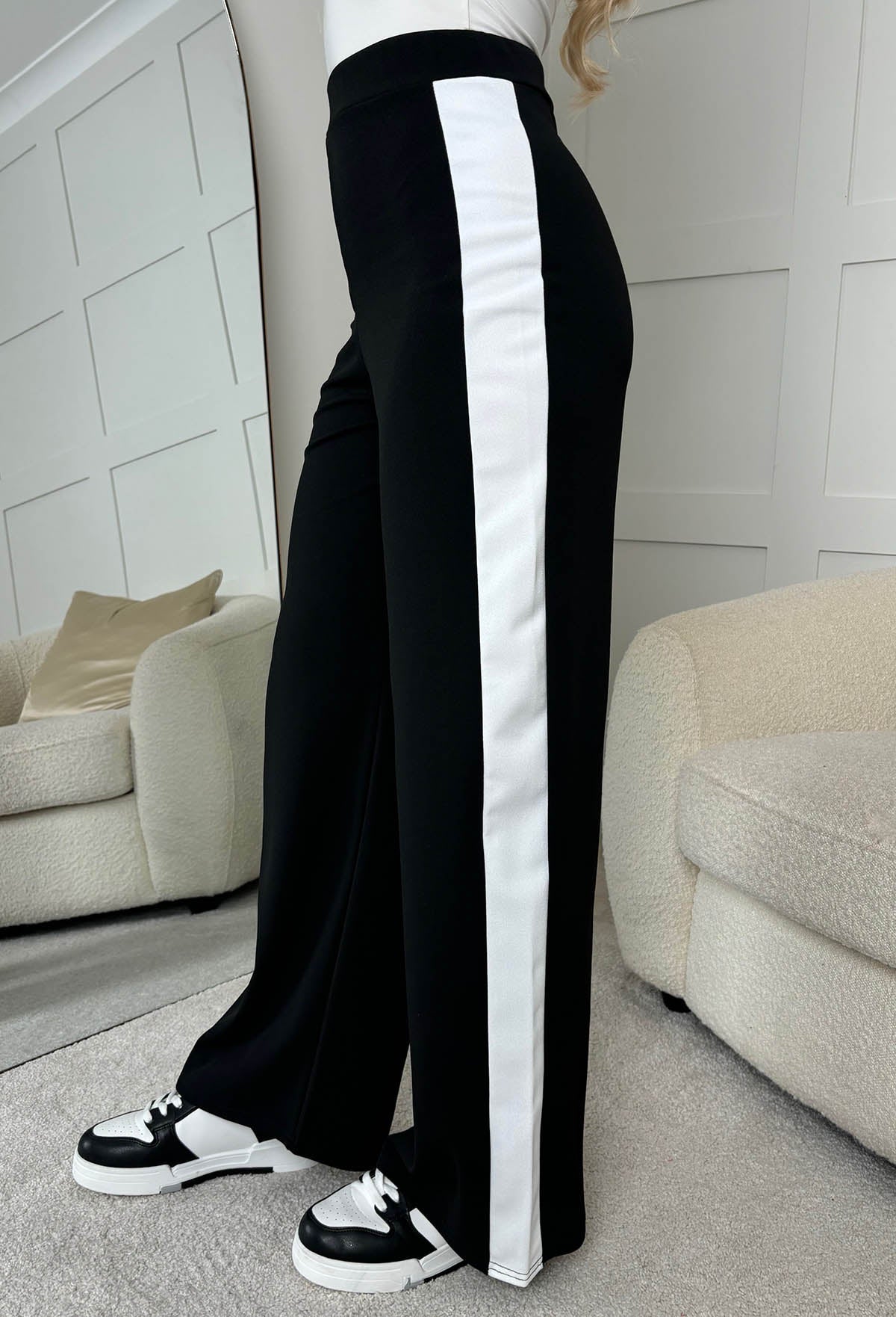 Always A Hero Black Wide Leg Side Stripe Stretch Trousers