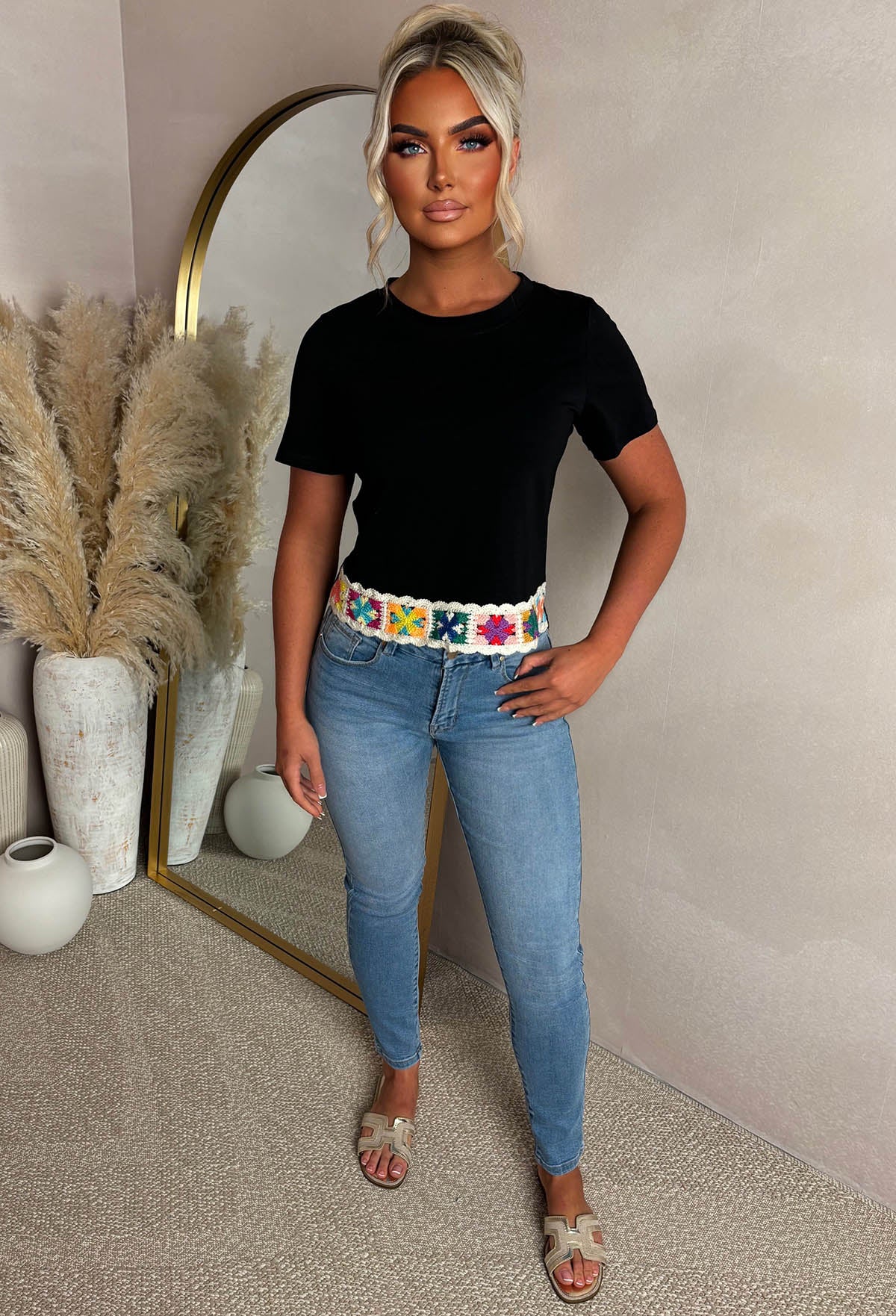 Always Daydreaming Black Crochet Hem T-Shirt