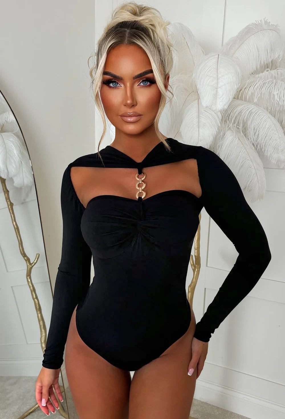 Always You Black Knot Gold Detail Stretch Bodysuit