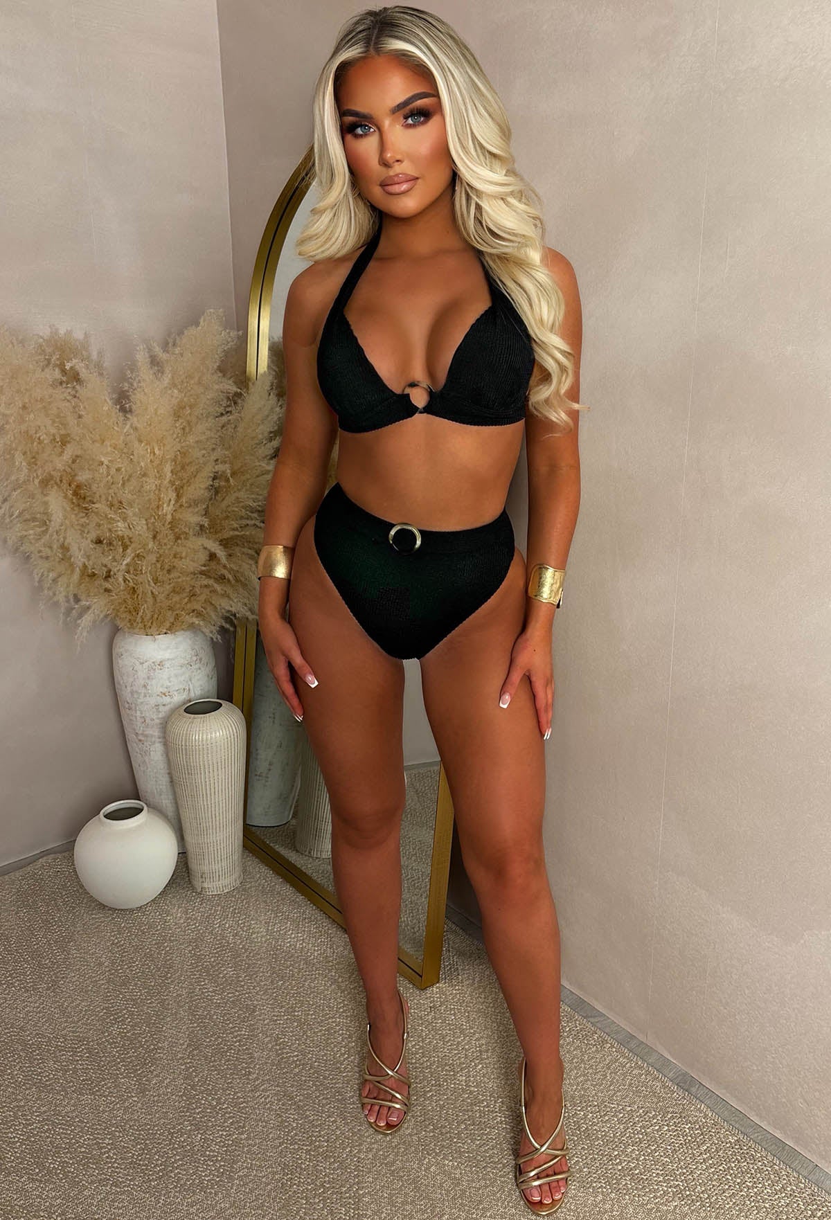 Amalfi Black Crinkle Halter Neck Bikini